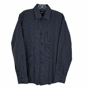 BOSS by HUGO BOSS Men’s Black and Gray Striped Classic Button Down Shirt, Size M